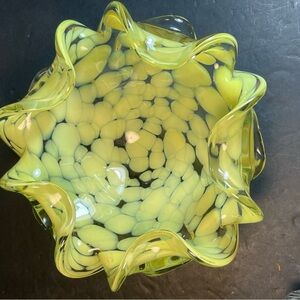 Vtg Murano Yellow Art Glass Centerpiece Bowl T91